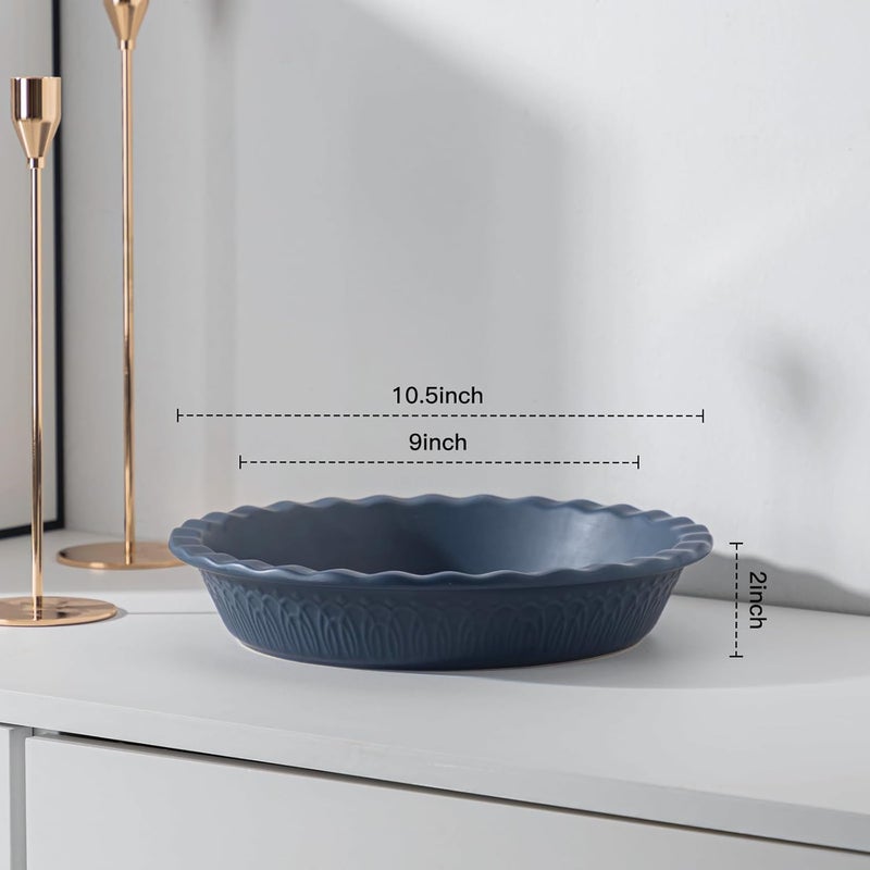 FE FUN ELEMENTS Fun Elements Ceramic Pie Pan, 9 Inch Pie Dish for Baking, Ruffled Pie Plate, Non-Stick Deep Dish Pie Pan for Apple Pie and Pot Pie, Set of 2, Blue - Image 2